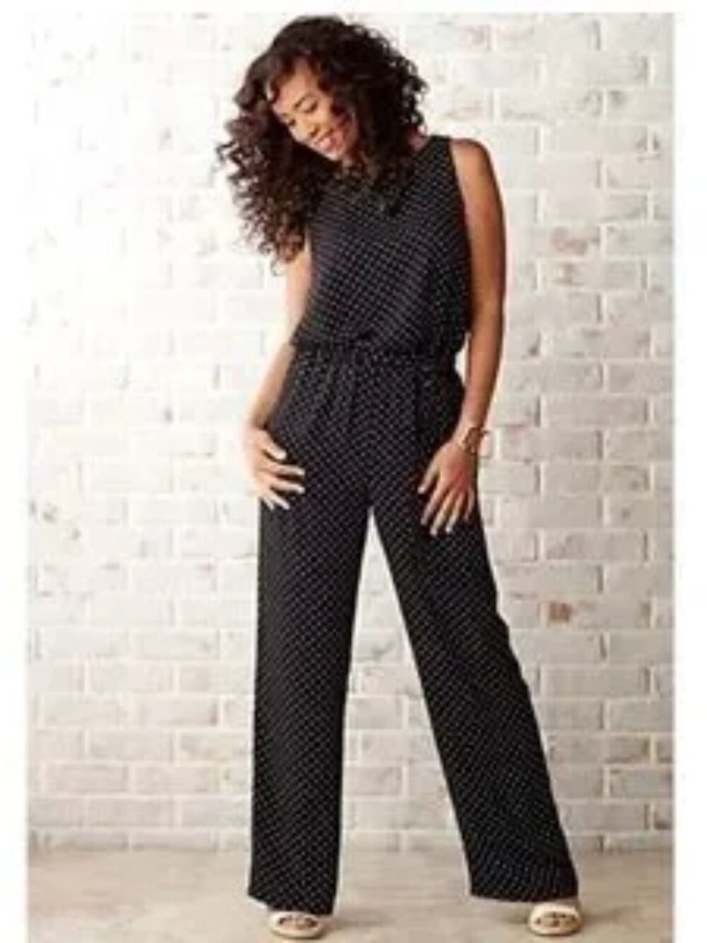 Vince Camuto Jumpsuit, Sleeveless Black and White Polka Dot, Size 10